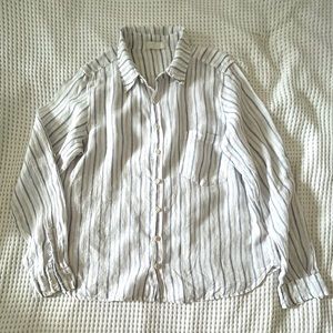 CP Shades blue/red stripe white linen long sleeve shirt M